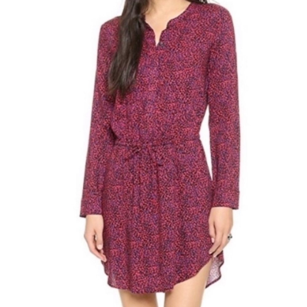Splendid West Village Dotted Print Aubergine V-Neck Dress Size M